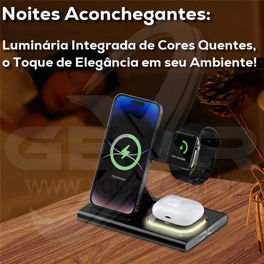 Carregamento Inteligente: Estação 3 em 1 Ultra Rápida para iPhone e Samsung