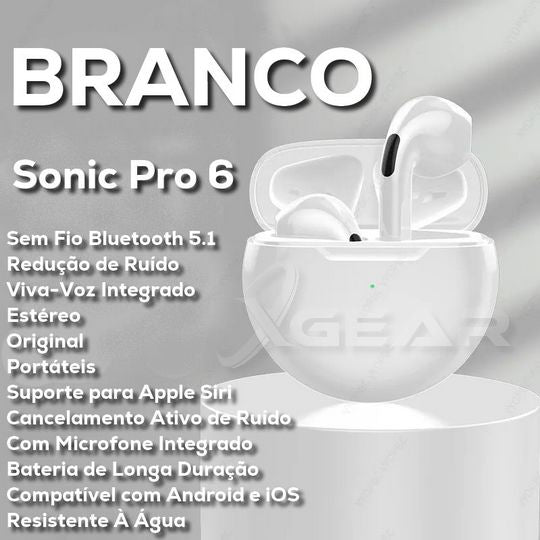 Sonic Pro 6 Fones de Ouvido Sem Fio TWS Bluetooth Mini Pods