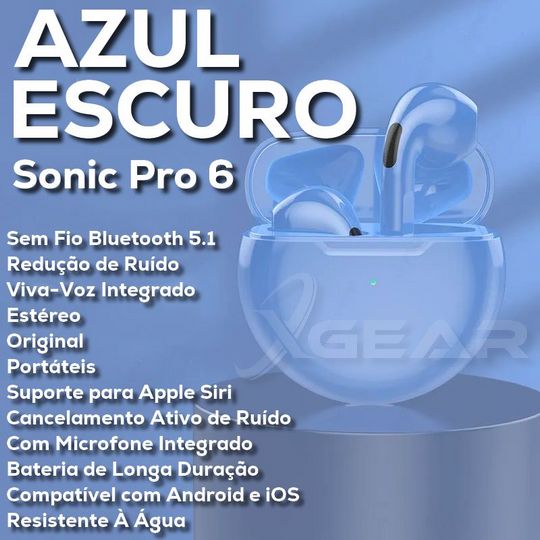 Sonic Pro 6 Fones de Ouvido Sem Fio TWS Bluetooth Mini Pods