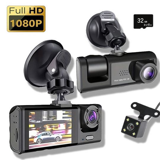 Kit Câmeras Veicular com 3 Canais, Visão Noturna e Gravação em 1080P