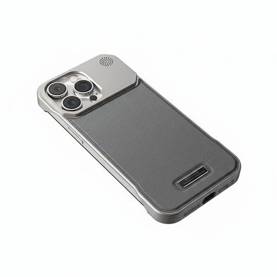 Capa Executiva de Couro Tecnológico para iPhone (13-17)