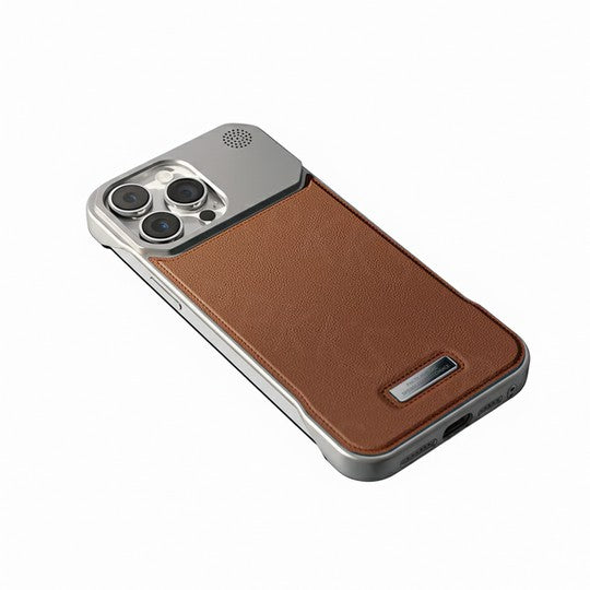 Capa Executiva de Couro Tecnológico para iPhone (13-17)