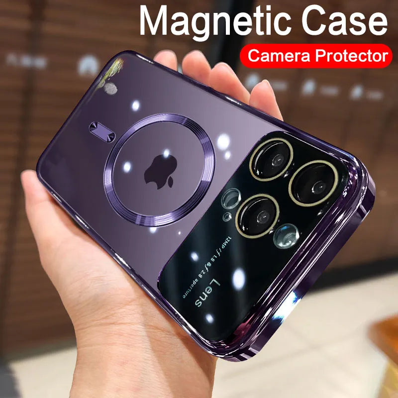 Capa Magsafe Para iPhone Transparente com Protetor de Lente de Vidro