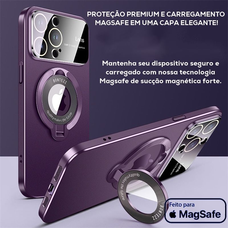 Capa para iPhone Magsafe com Suporte Magnético e Proteção de Lente