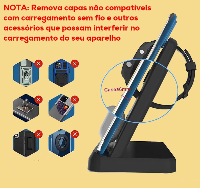 Estação de Carregamento Sem Fio 3 em 1 para Dispositivos Samsung